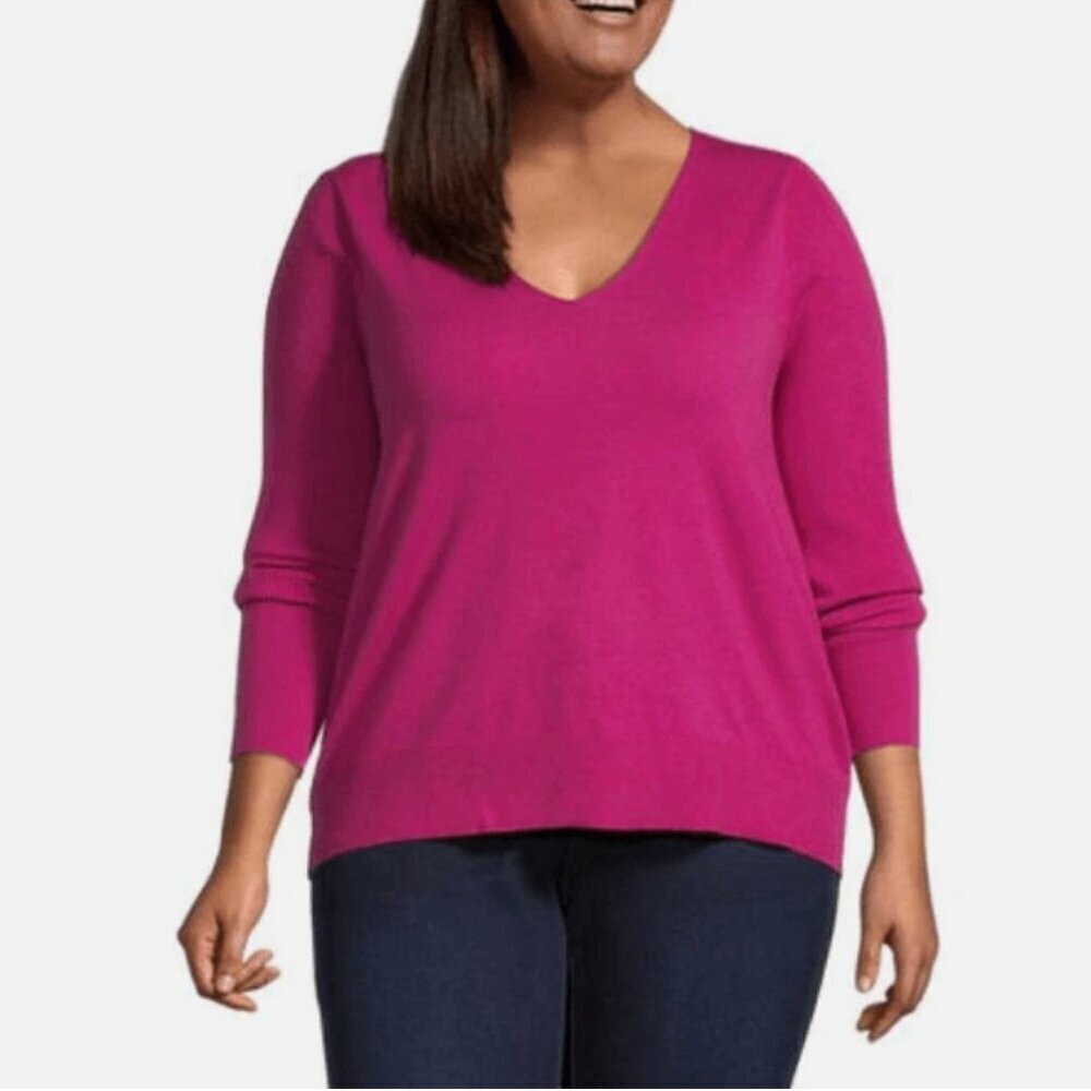 Worthington Luxury Fuchsia 100% Cashmere V Neck Long Sleeve Sweater Size L